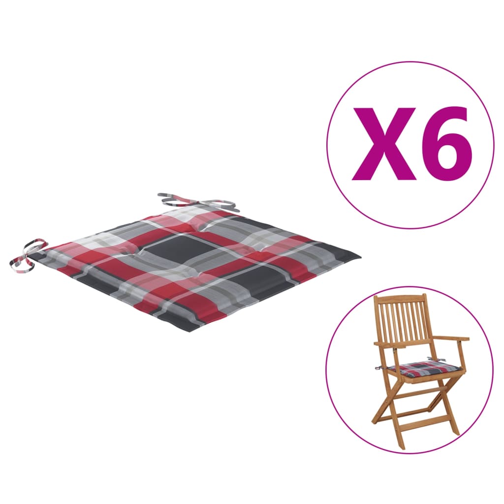 

Подушки для садових стільців Shumee 6 шт червоні картаті 40x40x4 см