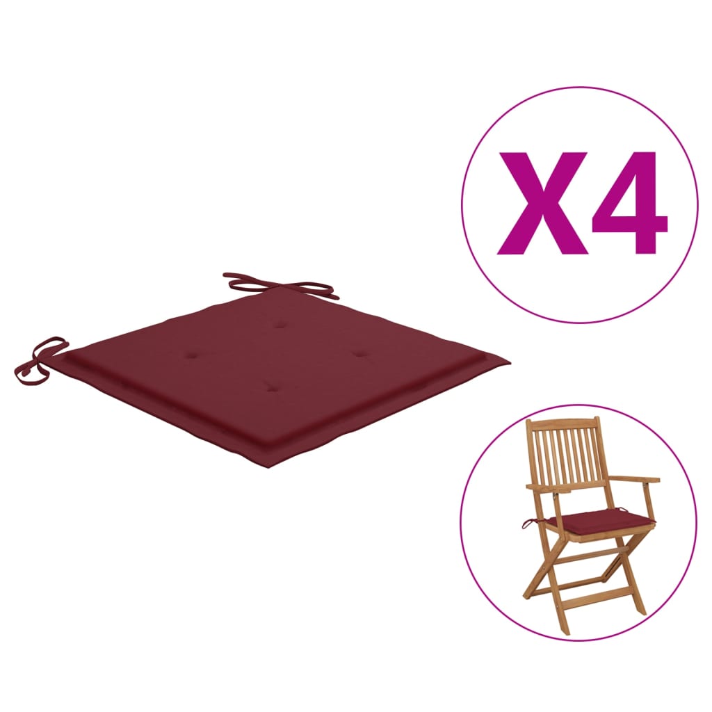 

Подушки для садових стільців Shumee 4 шт. вино червоне 40x40x4 см