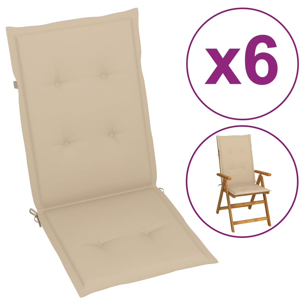 

Подушки для садового крісла Shumee 6 шт. бежевий 120x50x4 см