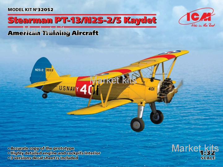 

Американский учебно-тренировочный самолет Stearman PT-13/N2S-2/5 Kaydet 1:32 ICM (ICM32052)