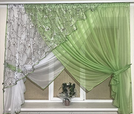 

Комплект штор Chtextil сакура Оливковый с белым
