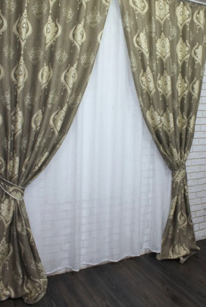 

Шторы (2шт.1,5х2.7м) из плотной ткани лен "Корона Мария", Цвет капучино с бежевым