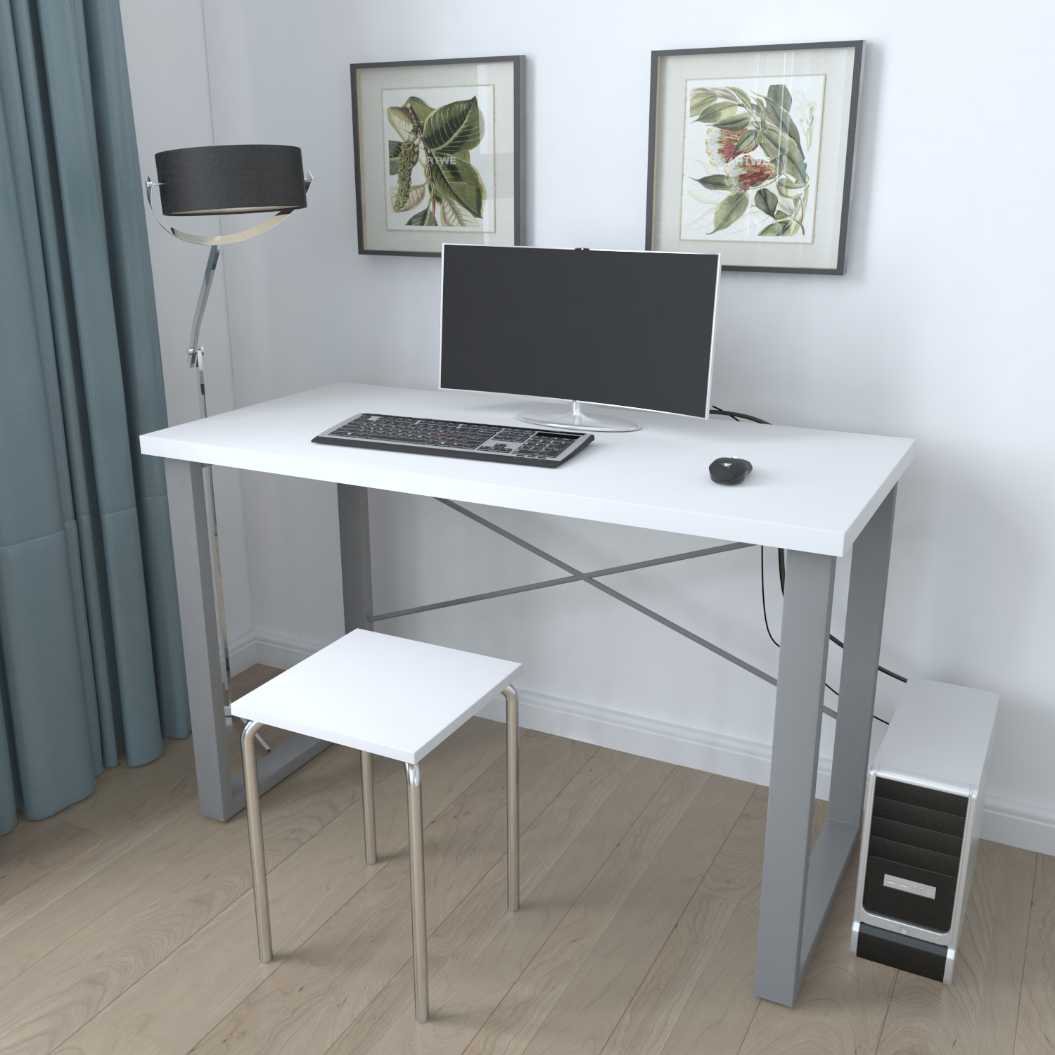 

Письменный стол Ferrum-decor Драйв 750x1400x600 Серый металл ДСП Белый 32 мм