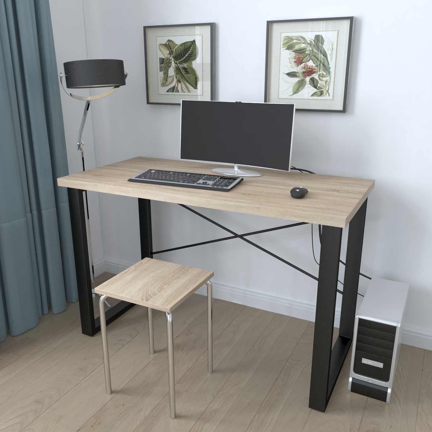 

Письменный стол Ferrum-decor Драйв 750x1400x600 Черный металл ДСП Дуб Сонома 32 мм