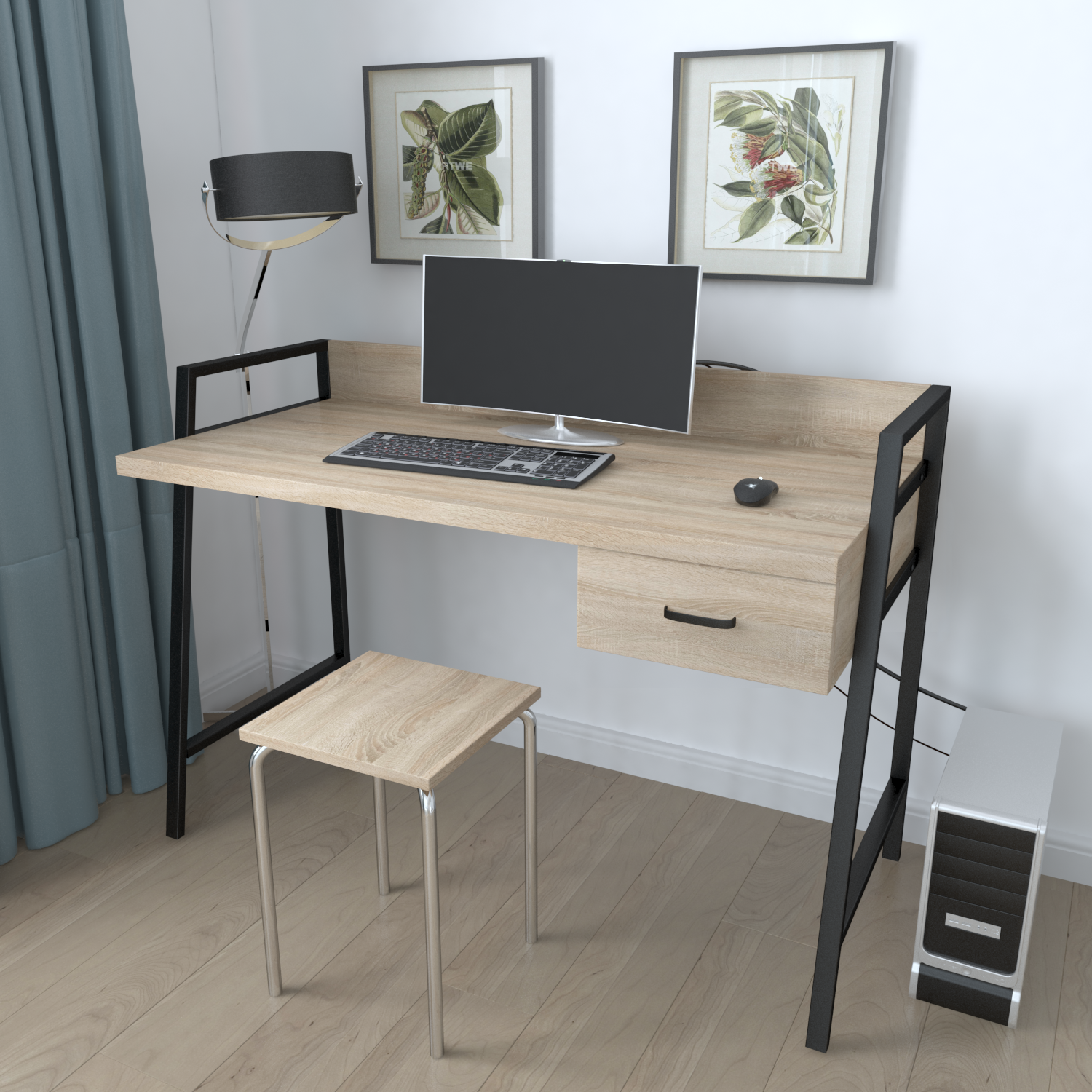 

Письменный стол Ferrum-decor Комфорт 750x1200x600 Черный металл ДСП Дуб Сонома 32 мм