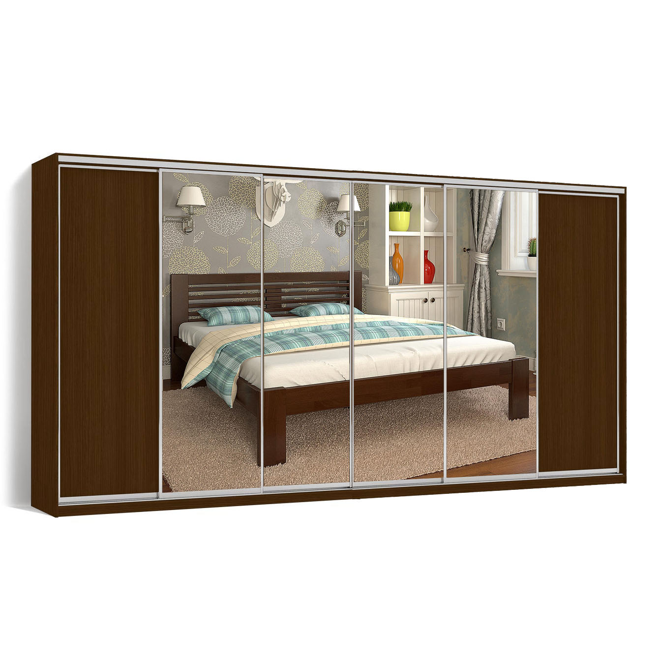 

Шкаф-купе Zevs Шестидверный ДСП+Зеркало 460х60х240 орех лесной