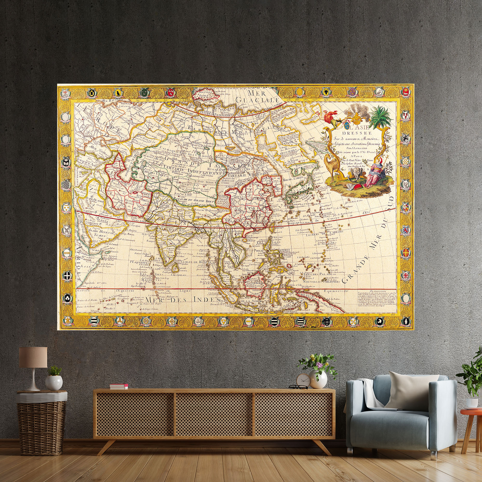 

Винтажная карта Азии 1732 80x120см Artel(Old Map_33_03)