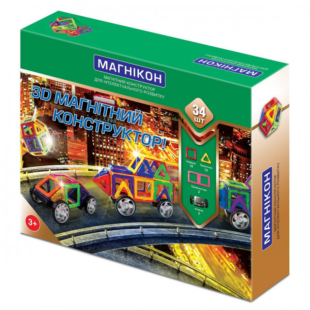 

3D магнитный конструктор МАГНІКОН, 34 дет.