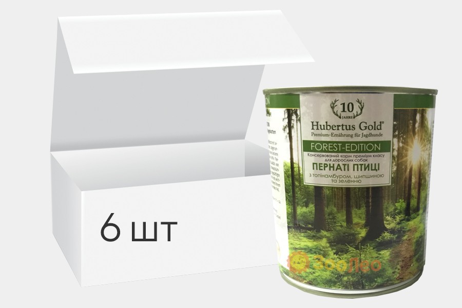 

Упаковка влажного корма для собак Hubertus Gold Пернатые птицы с топинамбуром, шиповником и зеленью 800г 6шт