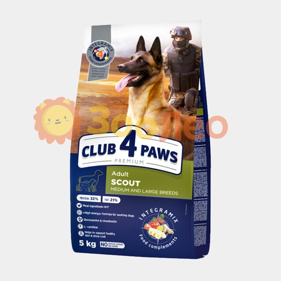 

Сухой корм Club 4 Paws для взрослых рабочих собак средних и крупных пород 5 кг
