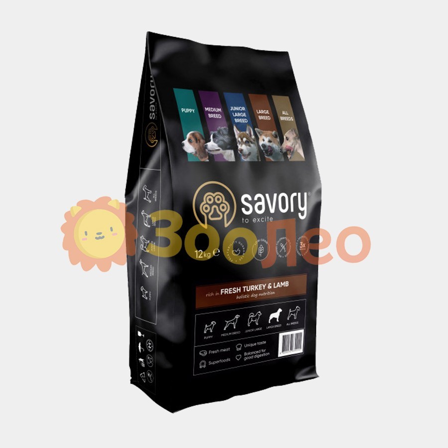 

Сухой корм для собак крупных пород Savory со свежим мясом индейки и ягненка 12 кг