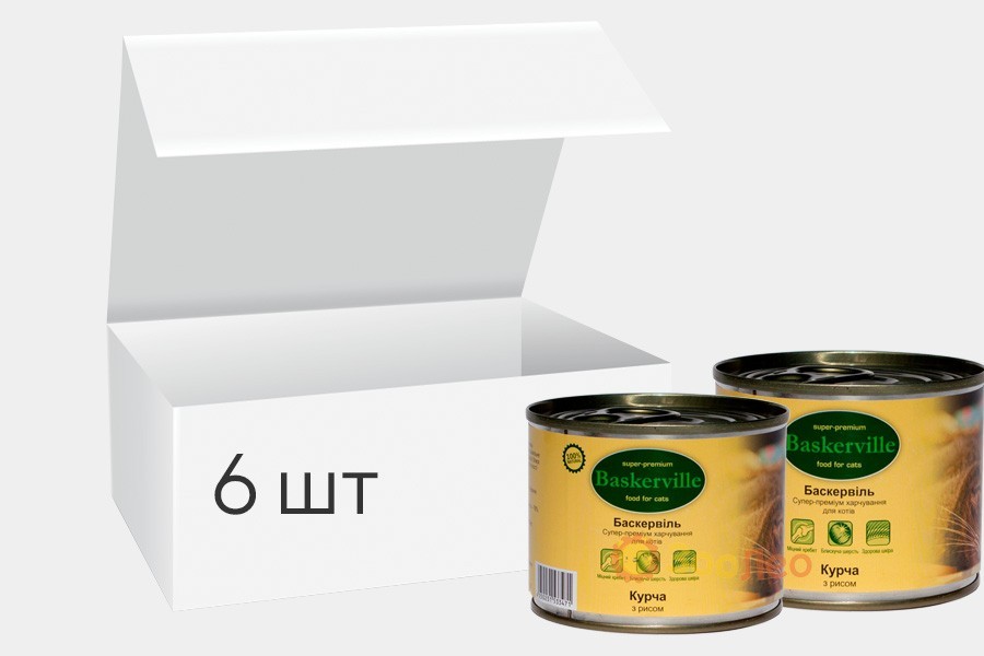 

Упаковка влажного корма для котов Baskerville Цыпленок с рисом 200г 6 шт