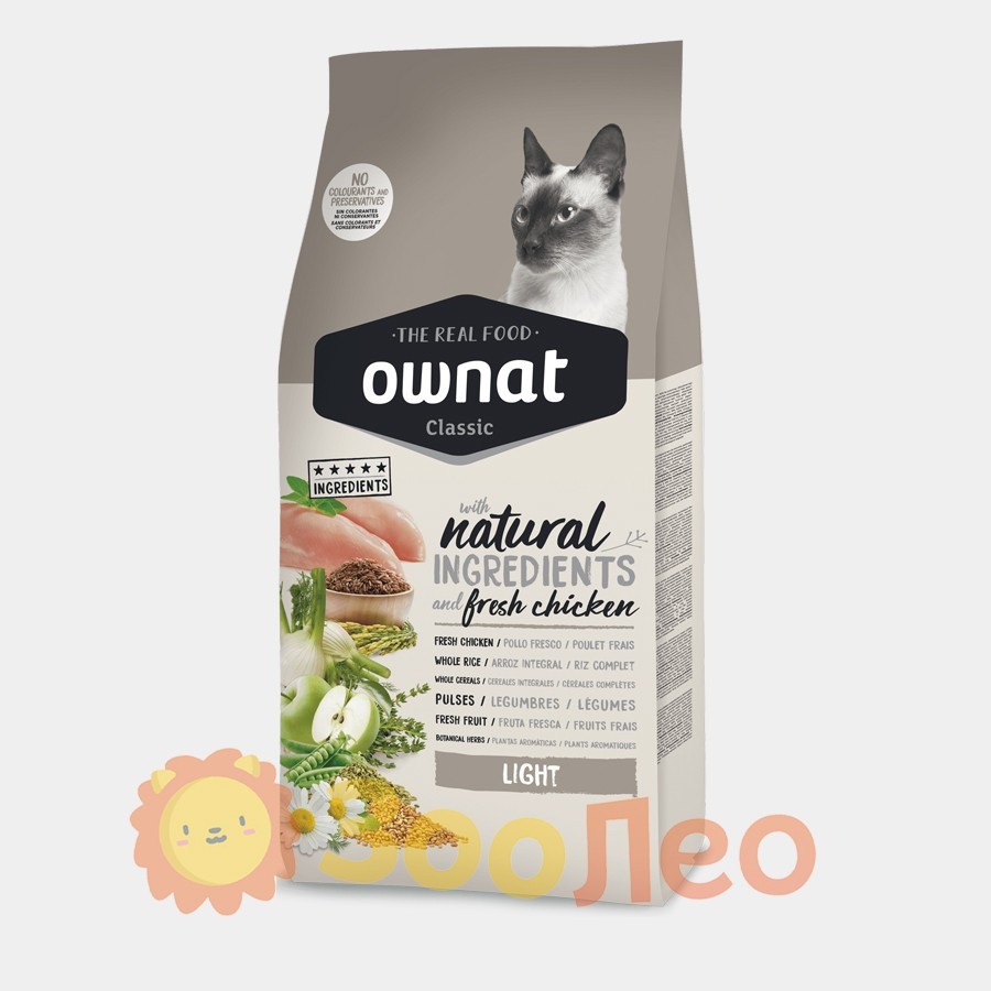 

Ownat Classic Light (Cat) — корм для взрослых кошек, склонных к набору веса 4 кг