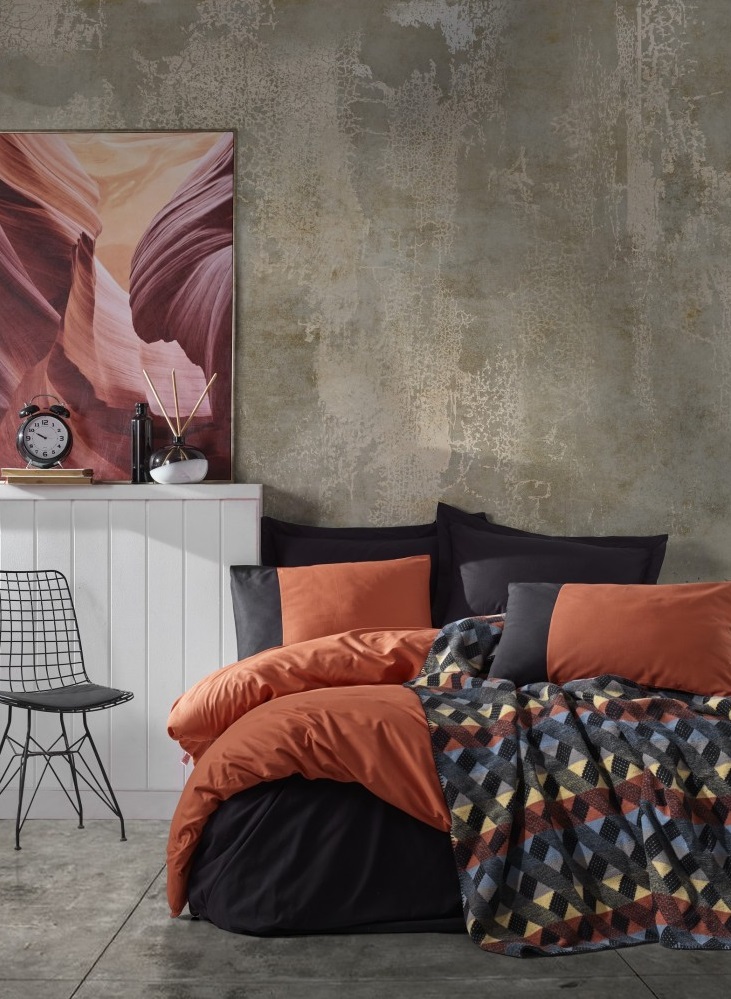 

Комплект постельного белья с пледом Cotton Box Plain Kiremit Siyah 200x220