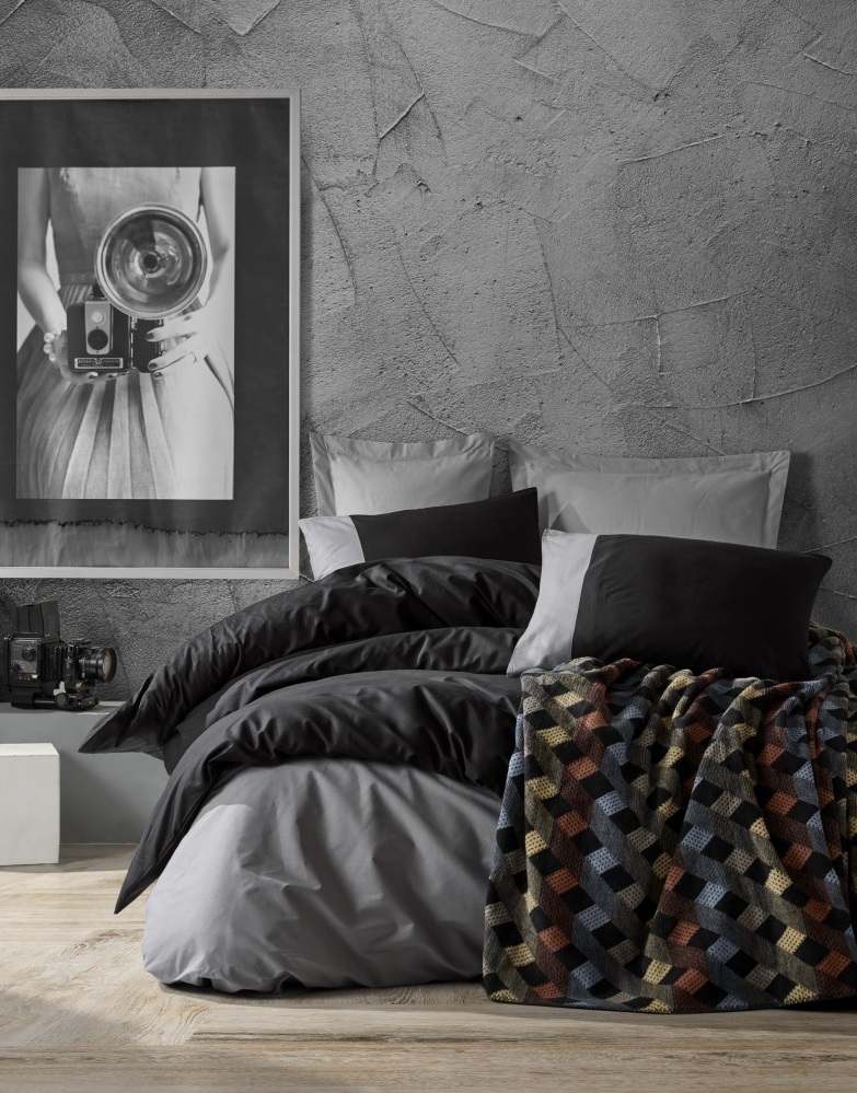 

Комплект постельного белья с пледом Cotton Box Plain Siyah Gri 200x220
