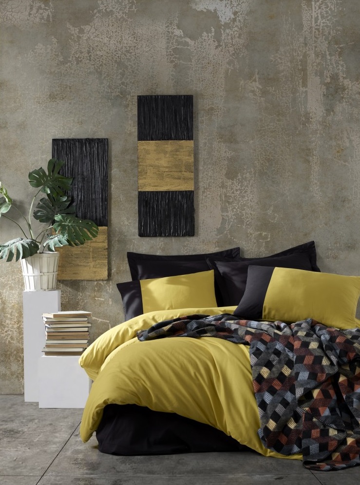 

Комплект постельного белья с пледом Cotton Box Plain Hardal Siyah 200x220