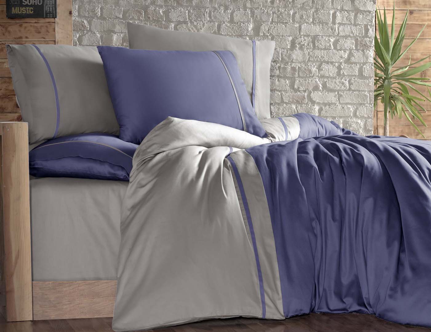 

Постільна білизна First Choice Cotton Satin 200 х 220 см Duet Style Indigo Bej