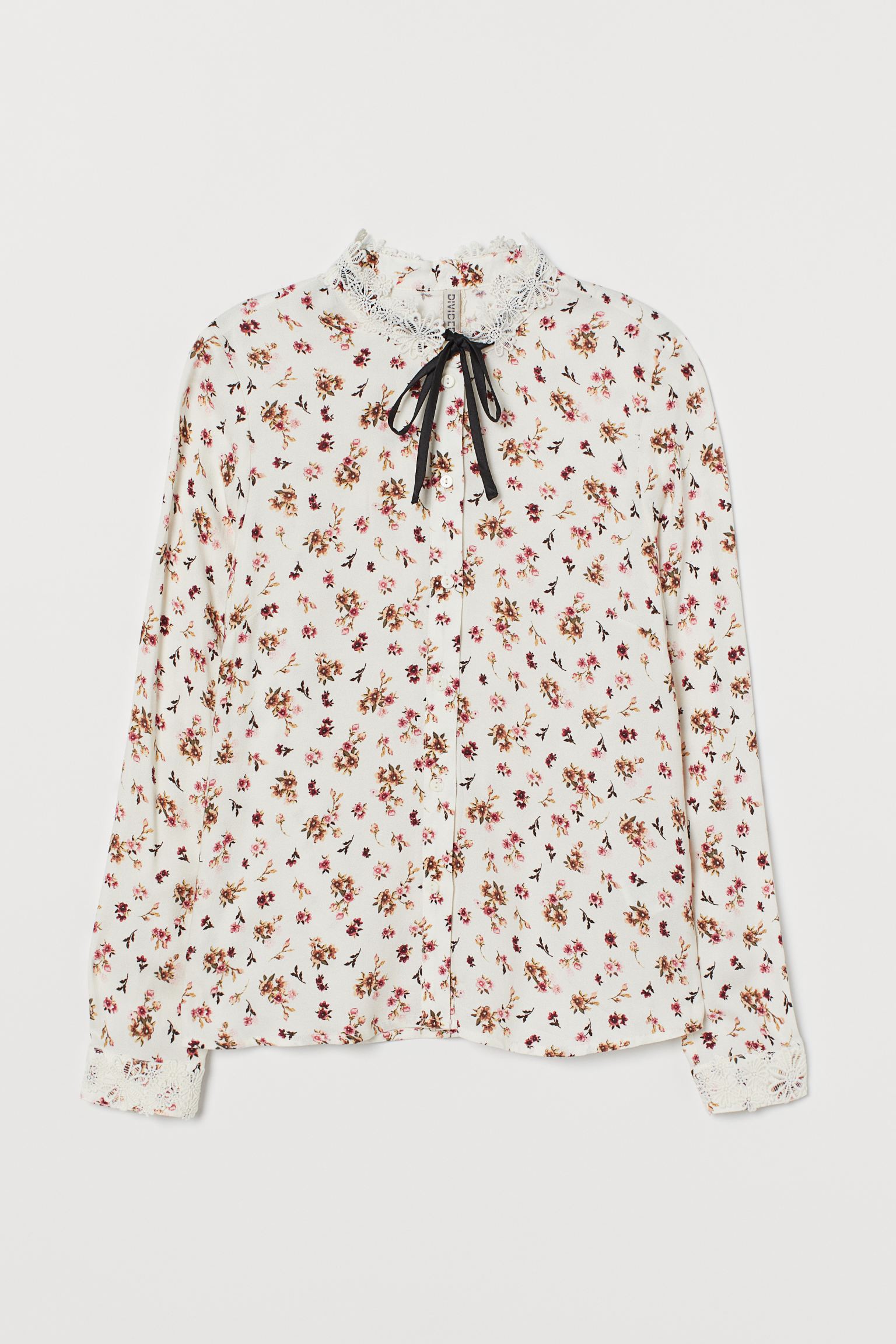 

Блуза с кружевом H&M 34 кремовый цветы 8349352sm_кремовый цветы