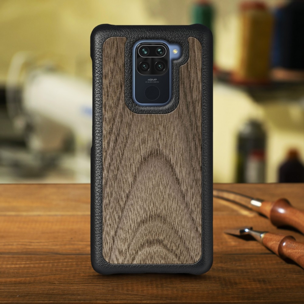 

Кожаная накладка Stenk WoodBacker для Xiaomi Redmi Note 9 Чёрная