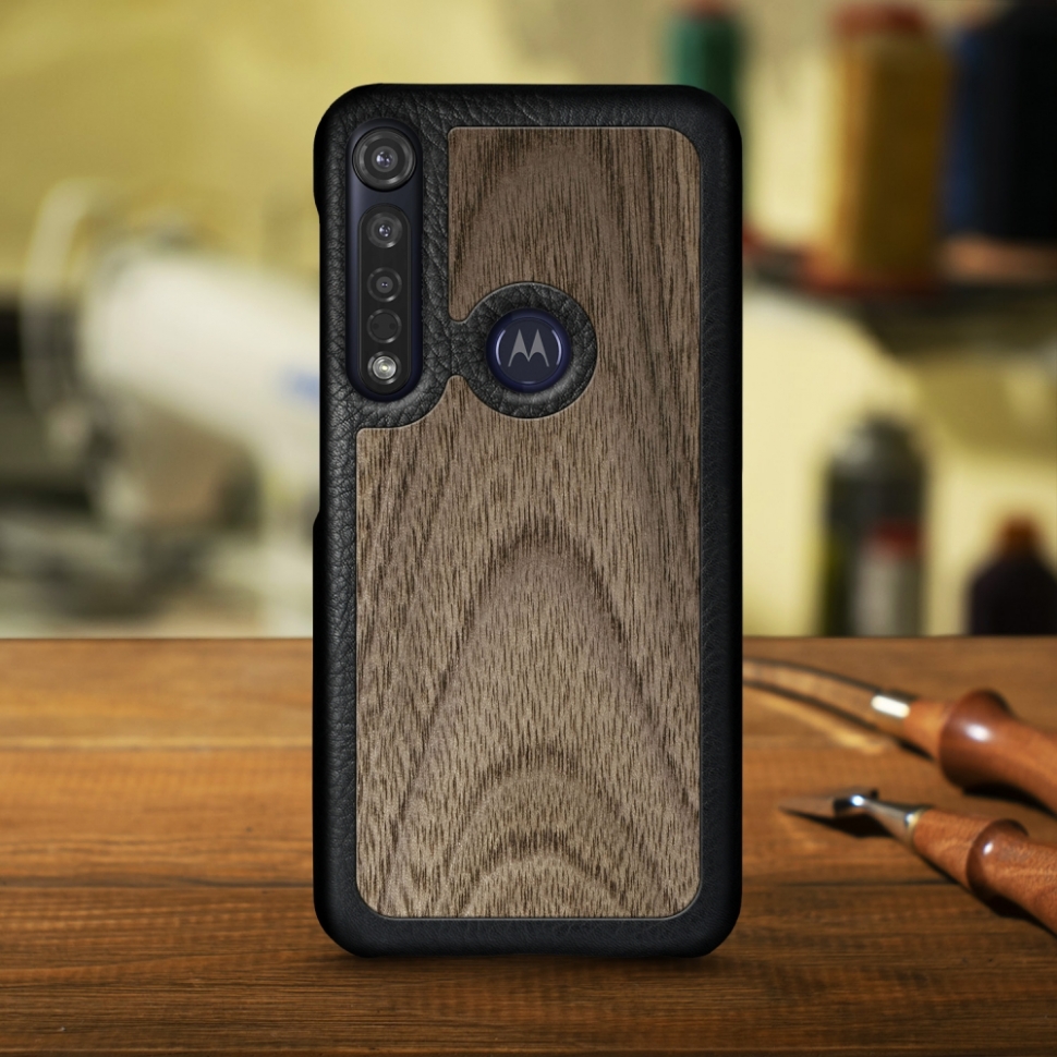

Кожаная накладка Stenk WoodBacker для Motorola Moto G8 Plus Чёрная