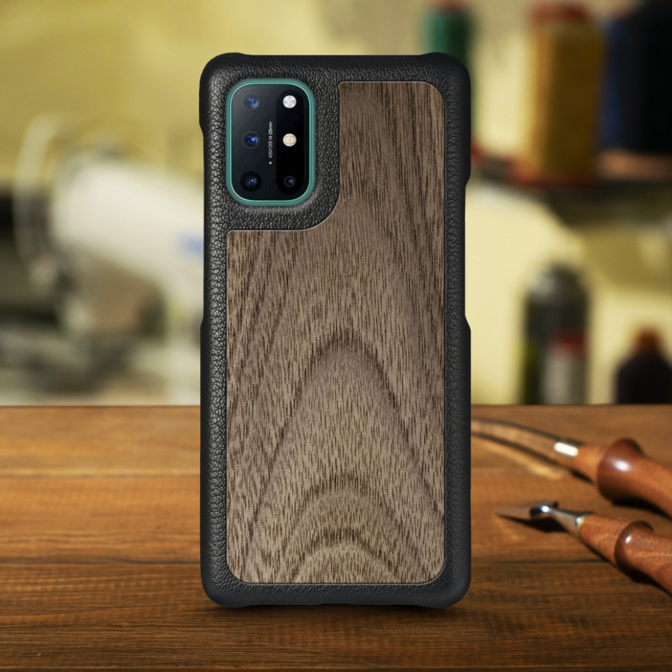 

Кожаная накладка Stenk WoodBacker для OnePlus 8T Чёрная
