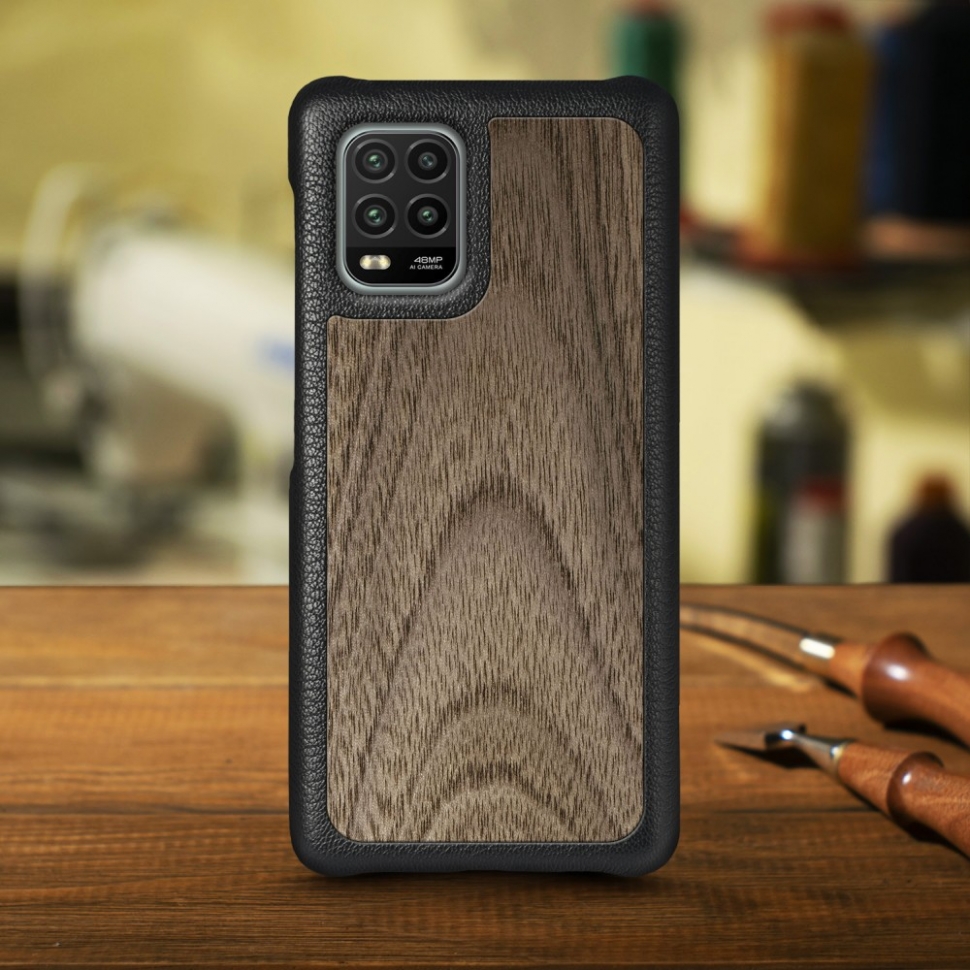 

Кожаная накладка Stenk WoodBacker для Xiaomi Mi 10 Lite Чёрная