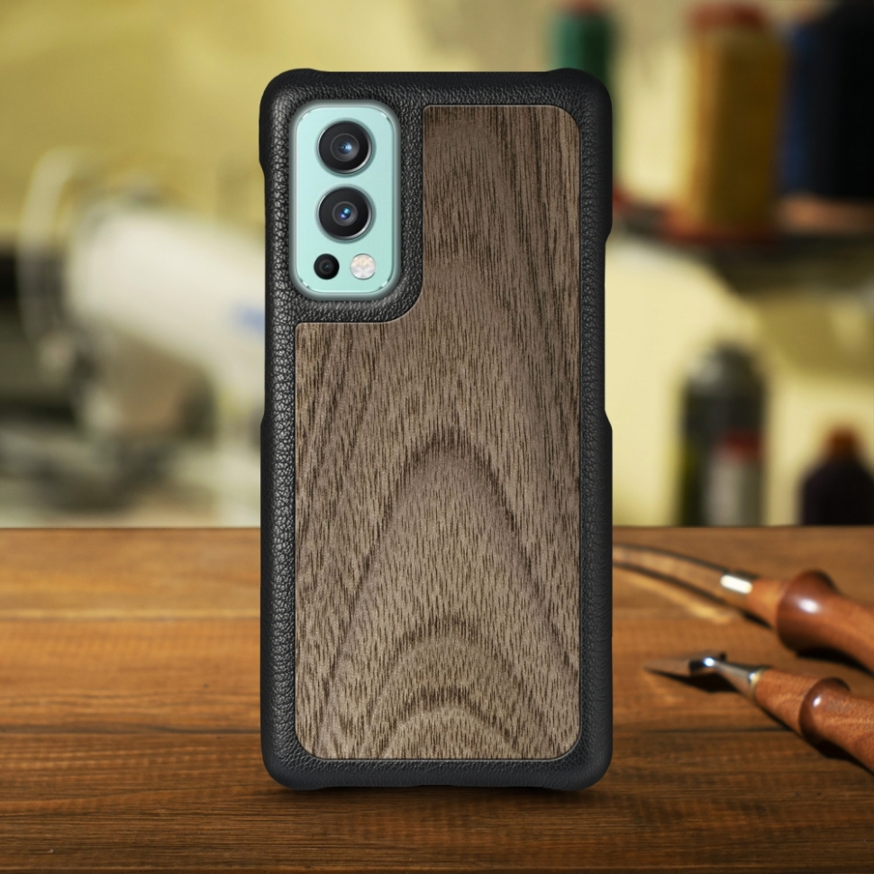 

Кожаная накладка Stenk WoodBacker для OnePlus Nord 2 5G Чёрная