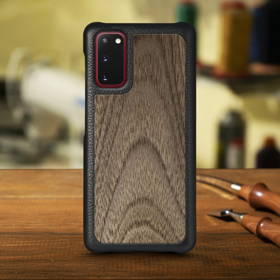

Кожаная накладка Stenk WoodBacker для Samsung Galaxy S20 Чёрная