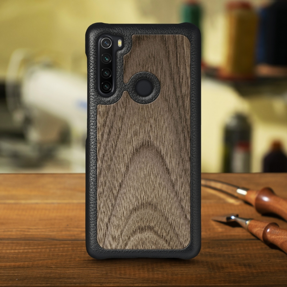 

Кожаная накладка Stenk WoodBacker для Xiaomi Redmi Note 8 (2021) Чёрная
