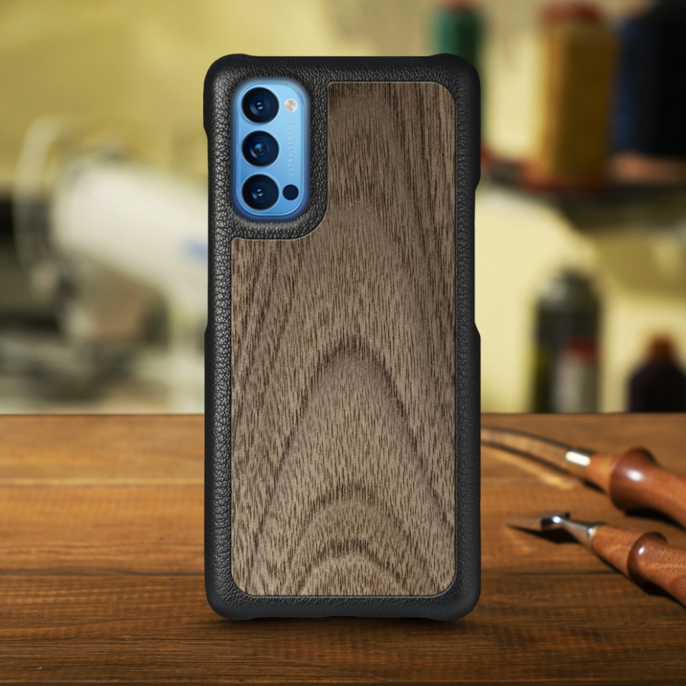 

Кожаная накладка Stenk WoodBacker для OPPO Reno4 Pro 5G Чёрная