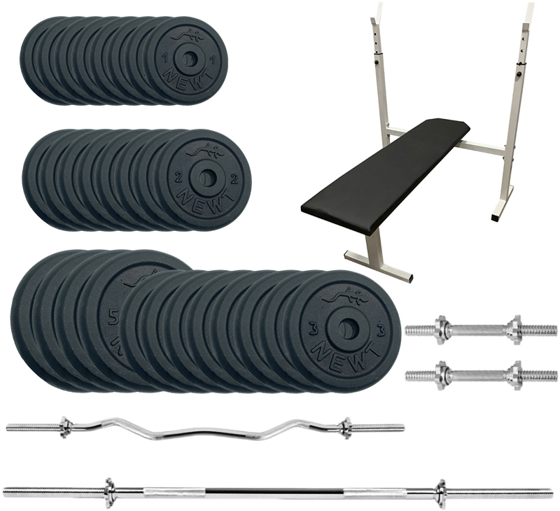 

Скамья для жима горизонтальная с набором штанг + гантели металлические Newt Stadard Set-STHW Home 84 кг (NE-M-STHW-SET-79)