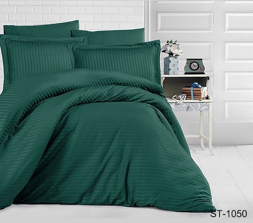 

Комплект постельного белья ТМ TAG страйп-сатин 100% хлопок King Size Изумруд LUXURY ST-1050