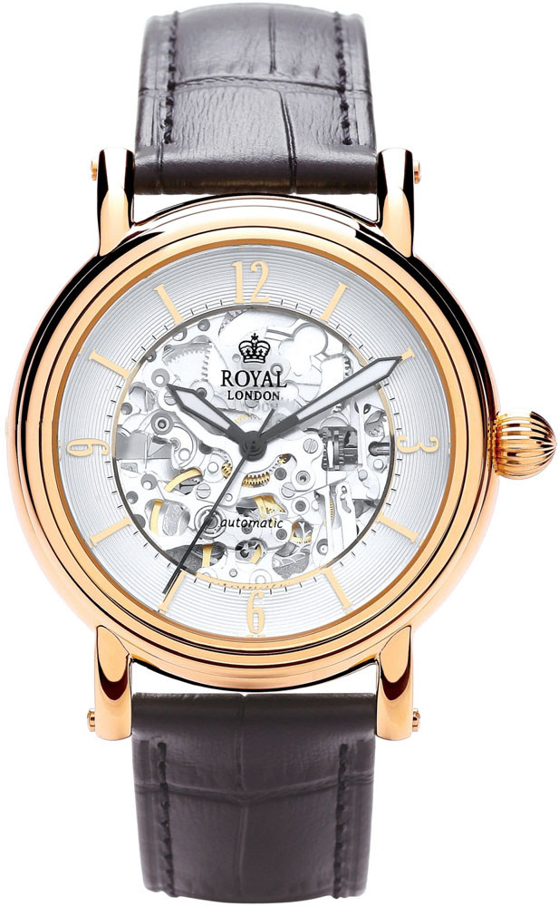 

Мужские классические наручные часы Royal London 41150-03 механические с кожаным ремешком