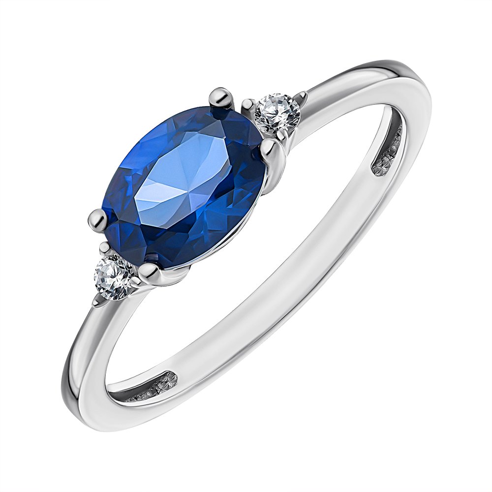 

Серебряное кольцо с синтезированным сапфиром и фианитами 000148716 18.5 размера