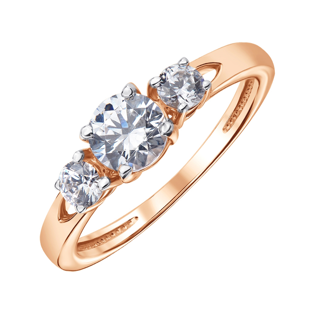 

Кольцо из красного золота с фианитом S Zirconia и родированными крапанами 000141444 18 размера
