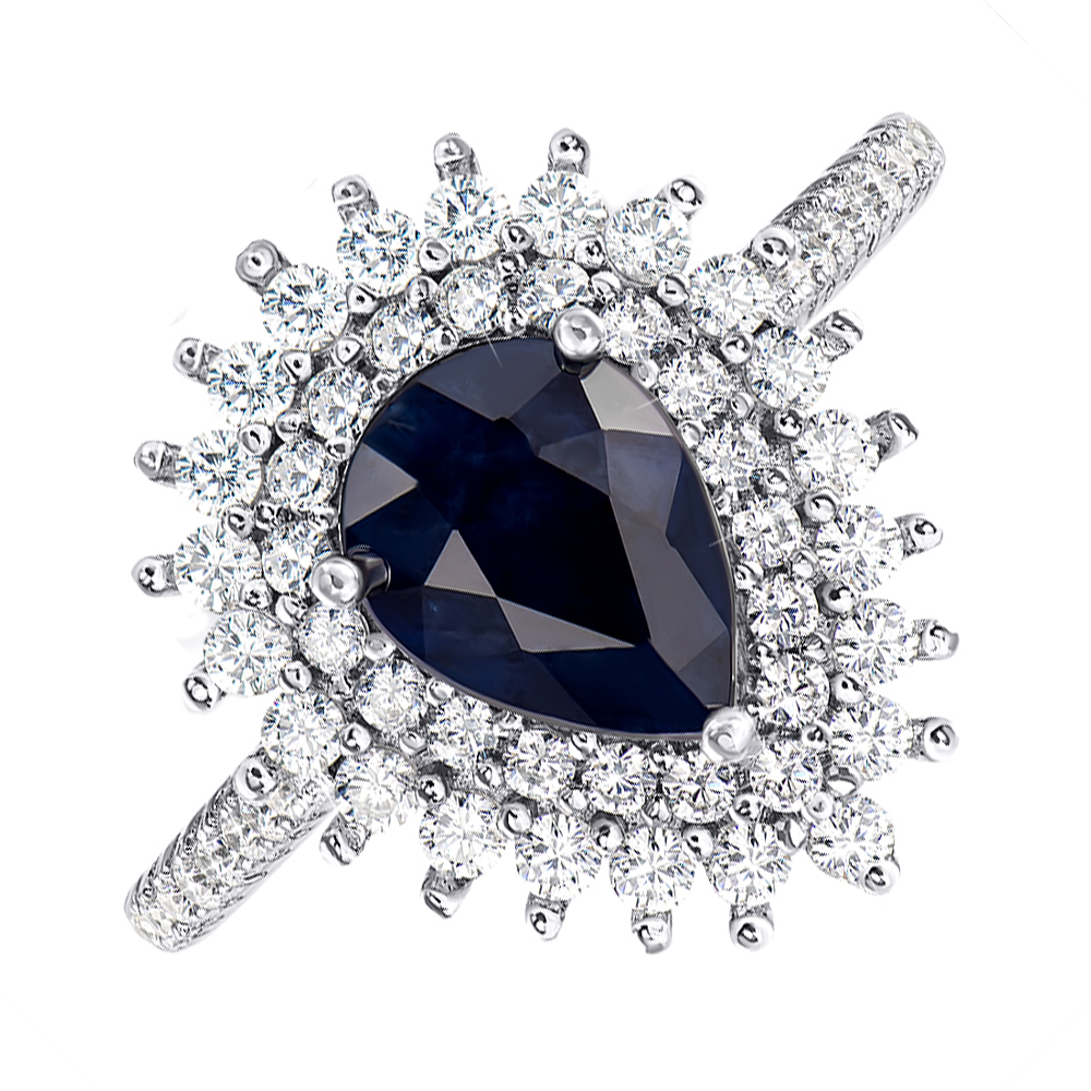 

Серебряное кольцо с сапфиром и фианитами 000146463 18.5 размера