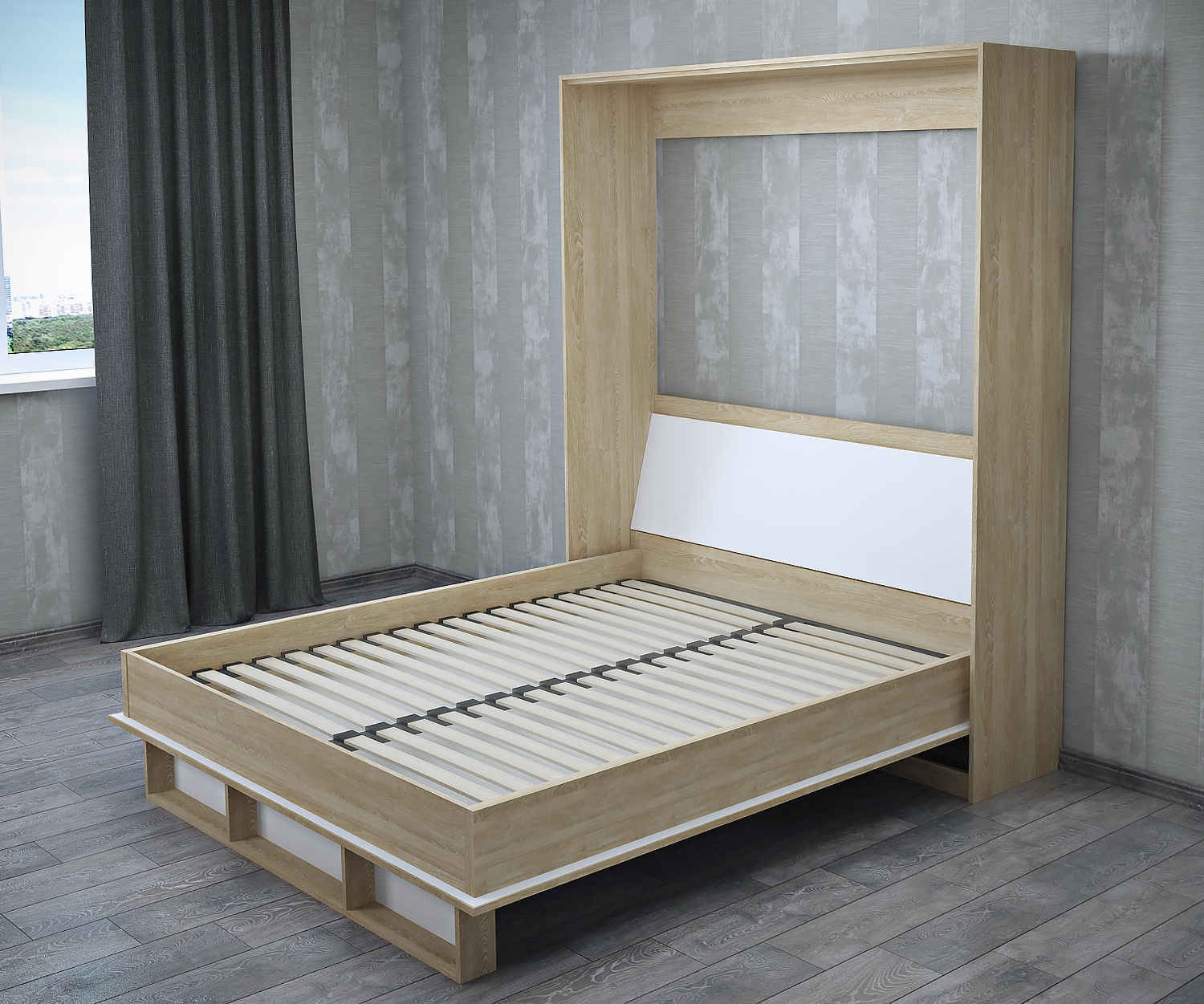 

Шкаф-кровать VD-1WS 1200*2000 с полкой белая+сонома