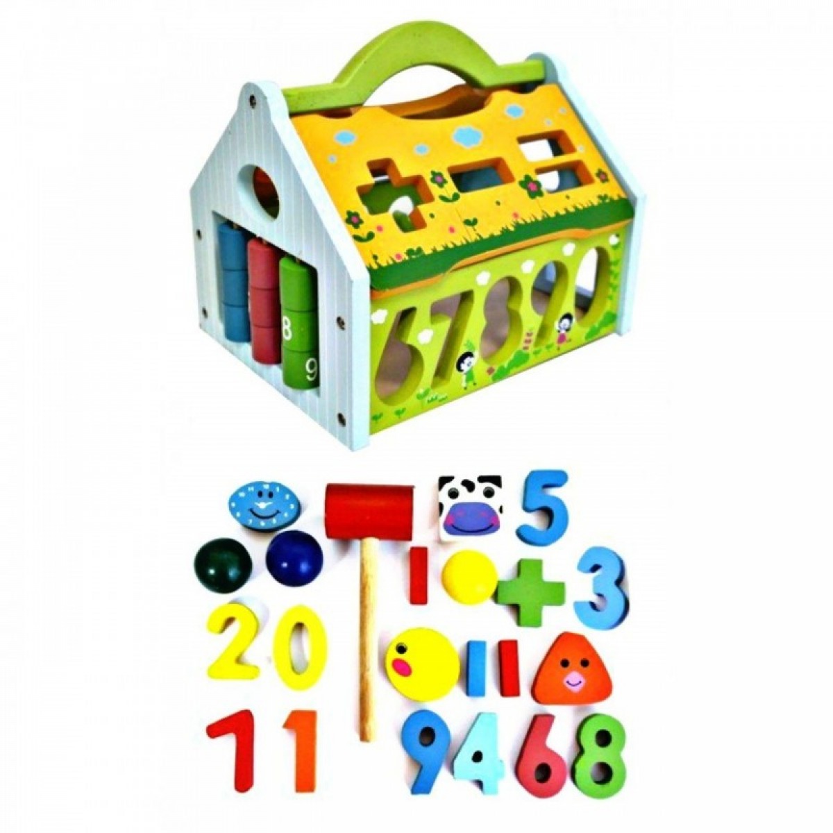 

Деревянный домик сортер цифры фигурки мячики BK Toys WD1903