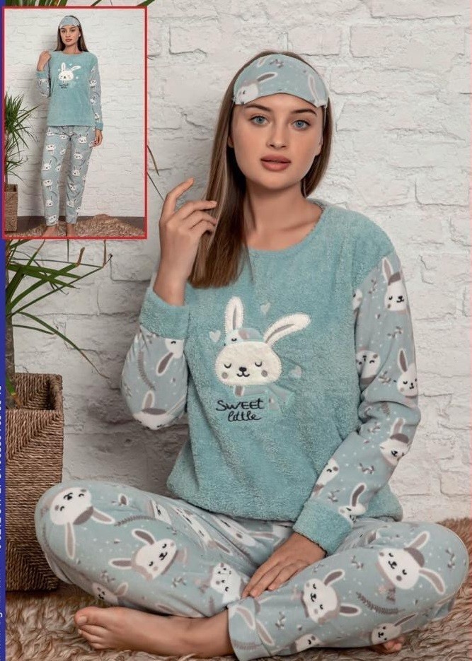 

Теплая женская пижама (кофта+брюки) Sweet Rabbit S Бирюзовый