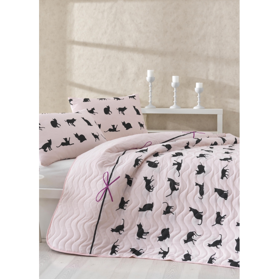 

Покрывало стеганное с наволочками Eponj Home Cats pudra пудра 200*220