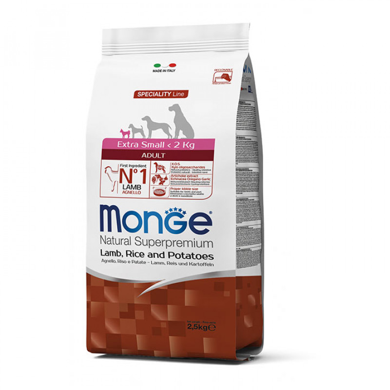

Корм для собак микро пород Monge DOG Extra Small Adult с ягненком 2,5 кг