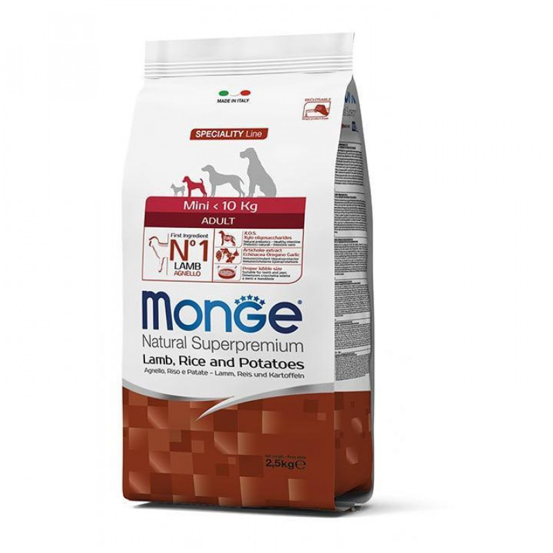 

Корм для собак мини пород Monge DOG Mini Adult с ягненком 2,5 кг