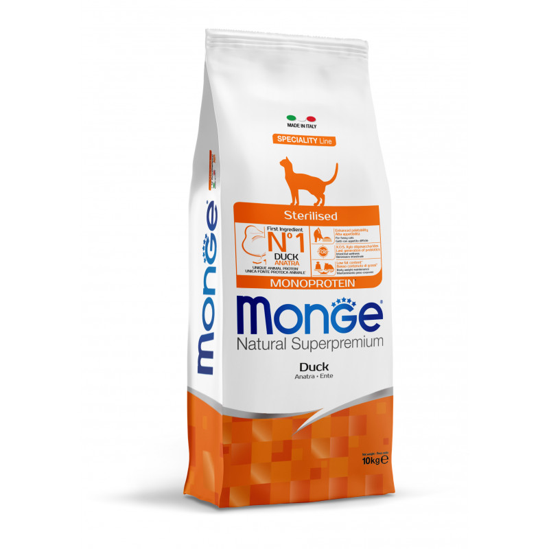 

Корм для кошек Monge CAT Sterilised с уткой 10 кг