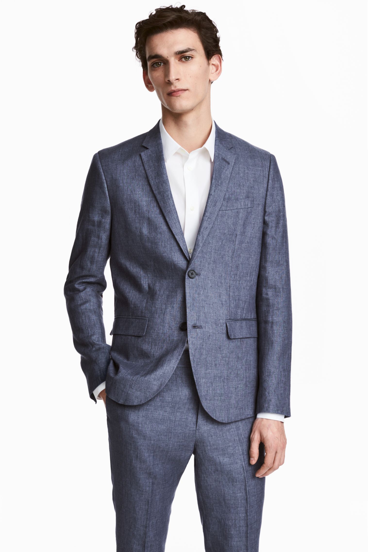 

Пиджак льняной H&M 48 синий меланж 3430905RP6_синий меланж