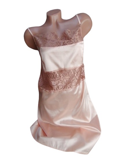 

Атласная Ночная Сорочка Короткая Однотонная с Кружевом FLEUR Lingerie Женская Сорочка на Тонких Бретелях 42( XL) Персиковая (S 5212)