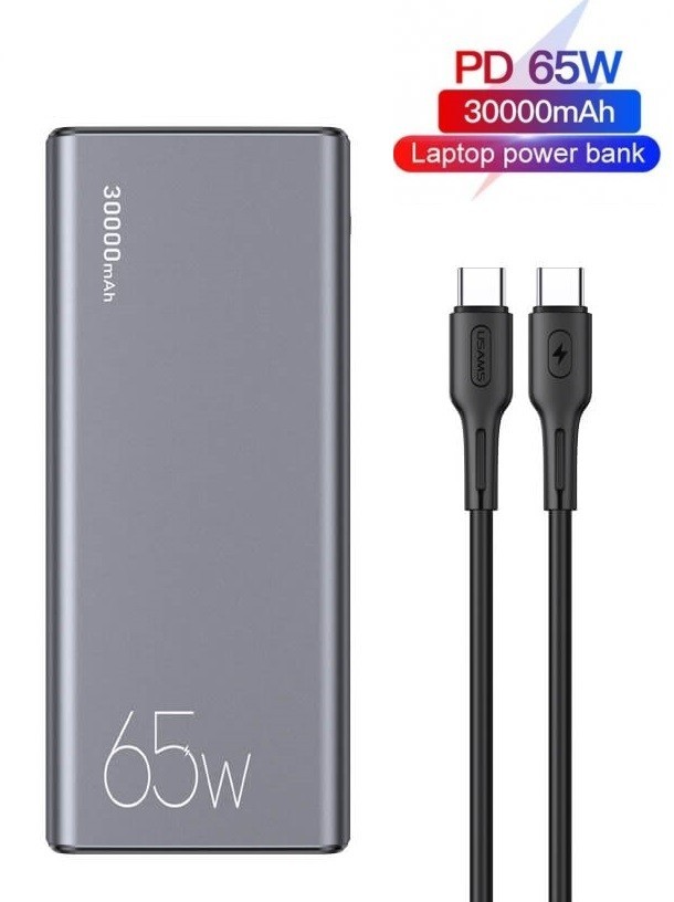 

Павербанк Usams 65W Metal Quick Charge 30000mAh + кабель USB-C 100W для MacBook/iPad/iPhone/ Xiaomi/ Samsung/Huawei