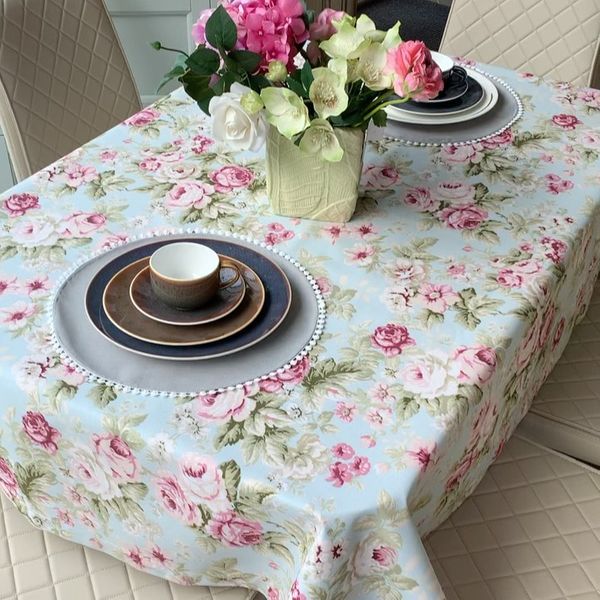 

Скатерть с тефлоновым покрытием MacroHorizon Розы на бирюзовом, 140*170 см