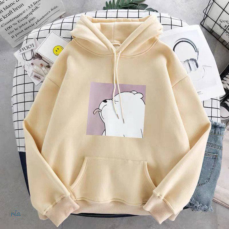 

Женское худи F&F с принтом квадратный мишка oversize 42/46 бежевое