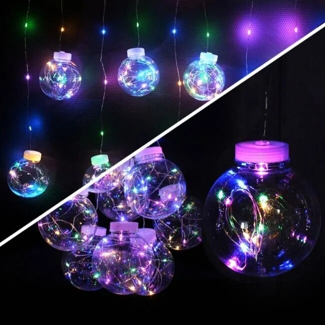 

Мульти 8см 3M*1,5M Xmas гирлянда (Штора) 150 Led (Copper) на медной проволоке прозрачные шари