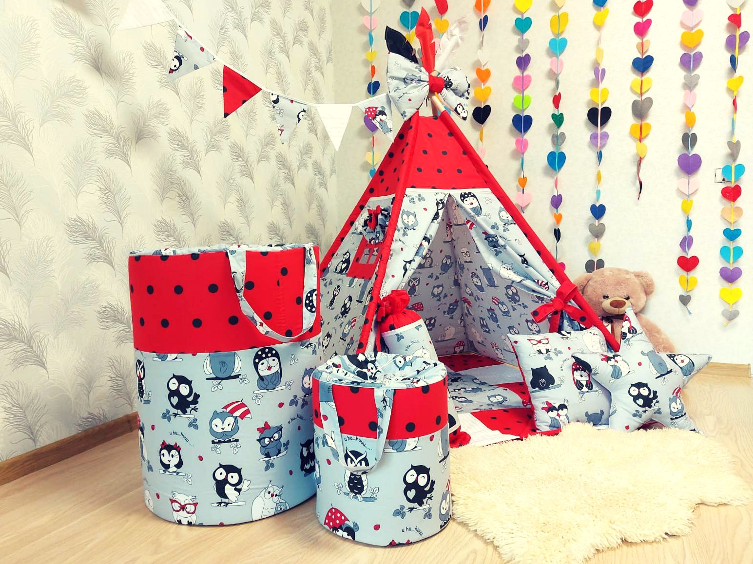 

Вигвам для детей Lira Textile Совки со стеганым ковриком, корзинами и подушками